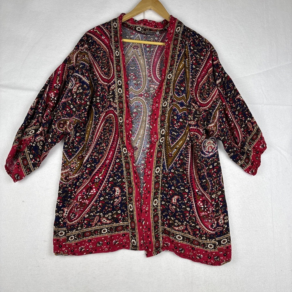 Earthbound Trading Co. Women's M Open Front Boho Kimono Sleeves Cover Up Duster